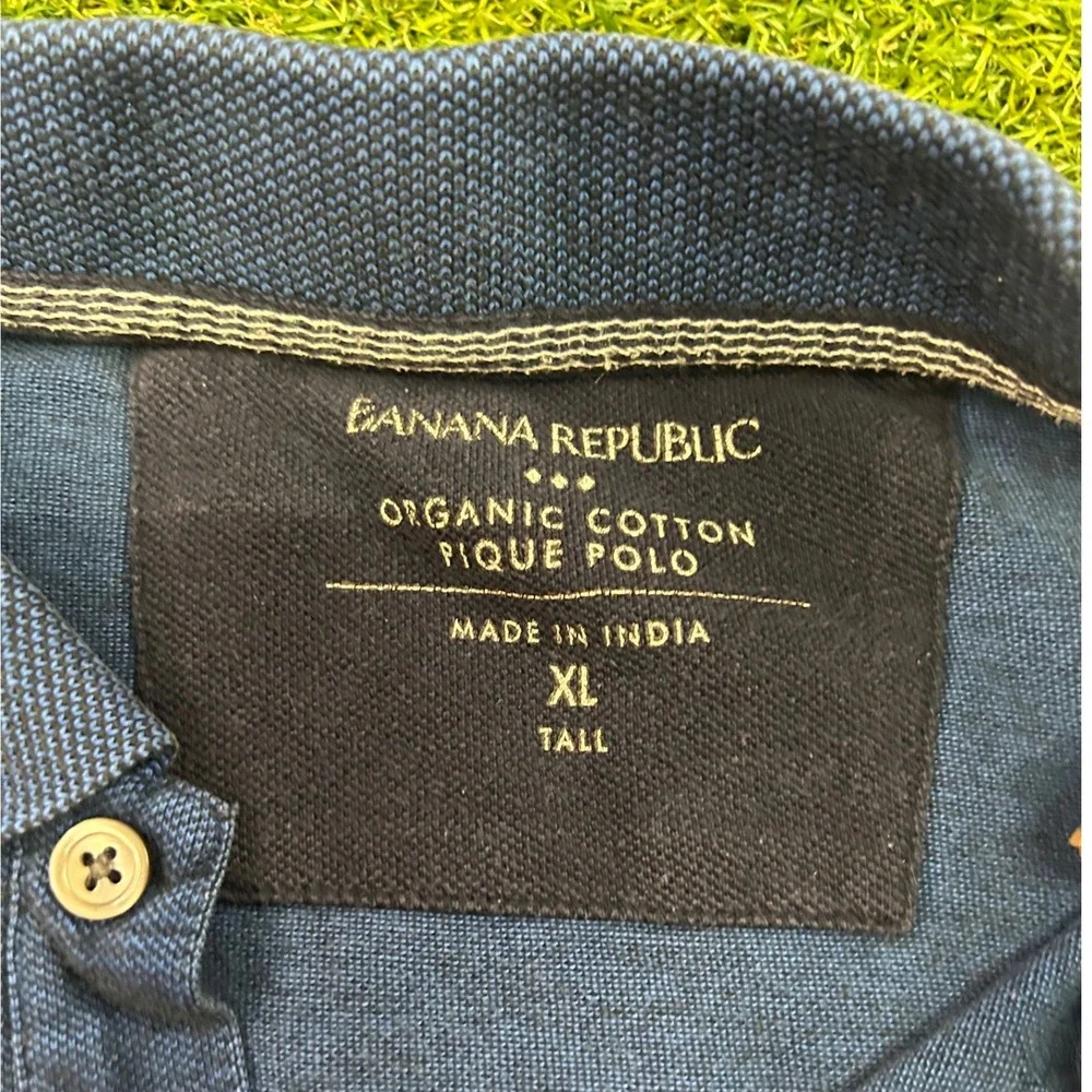 Banana Republic Mens XL Tall Blue Organic Cotton Pique Elephant Logo Polo Shirt